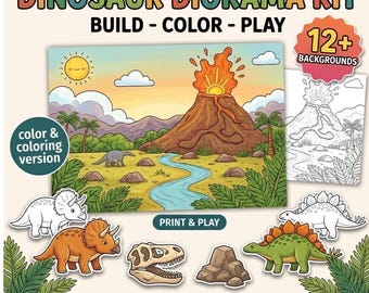 Dinosaur Diorama Printable Kit, 3D Paper Craft, Build Prehistoric World (Instant Download)