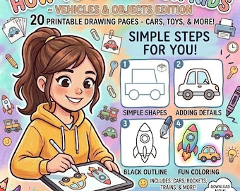 How to Draw Vehicles and Objects for Kids | 20 Step-by-Step Drawing Tutorials (PDF Download)