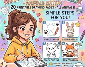 How to Draw Animals for Kids| 20 Step-by-Step Drawing Tutorials (PDF Download)