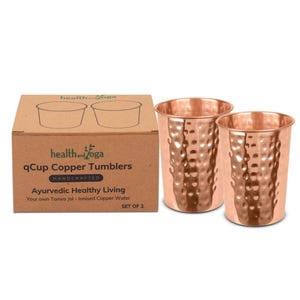 May include: Set of two hammered copper tumblers, handcrafted and designed for healthy living. The tumblers are made of pure copper and are perfect for enjoying your daily dose of ionised copper water.  health and yoga qCup Copper Tumblers HANDCRAFTED Ayurvedic Healthy Living Your own Tamra Jal - Ionised Copper Water SET OF 2