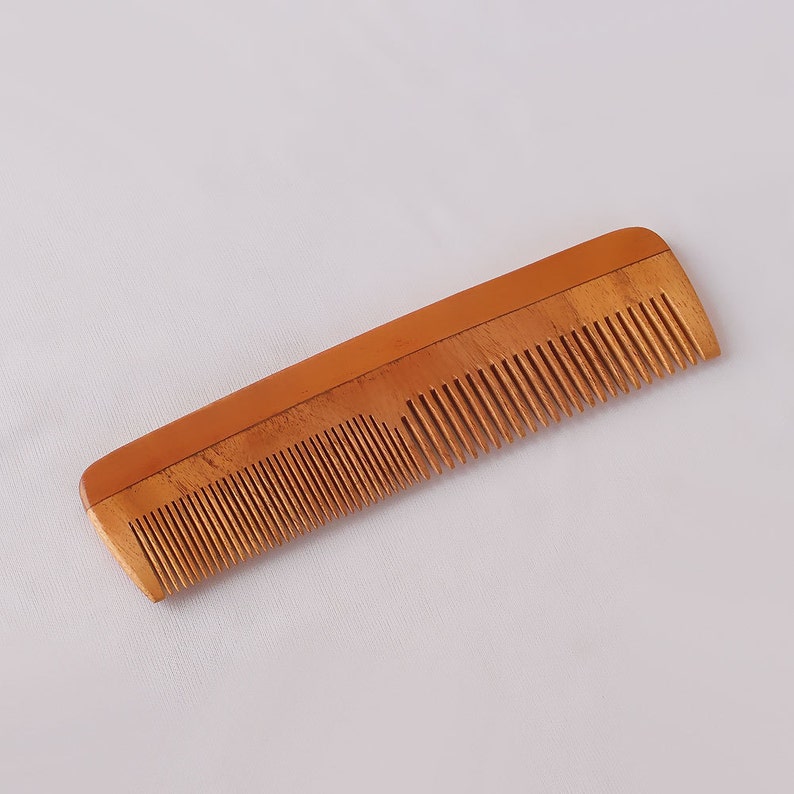 Handcrafted Neem Wood Comb Anti Dandruff, Non-Static and Eco-friendly Great for Scalp and Hair health 7 Coarse-Fine Combo toothed image 1