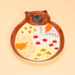 Plato redondo de cerámica con forma de oso pardo, bandeja de almacenamiento, plato de té hecho a mano, plato de aperitivos, plato multiusos, bonito soporte para joyas