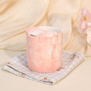 Pink Bubble Glaze Ceramic Travel Mug Handmade Pottery Tumbler Coffee Cup Pastel Tea Mug Cute Office Coquette Gift For Her