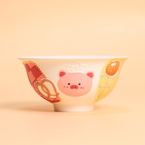 Bakery Piggy Chef Breakfast Bowl Cute Pig Ceramic Bowl Handmade Red Plaid Patchwork Aesthetic Pottery Soup Dish Animal Lover Gift for Her