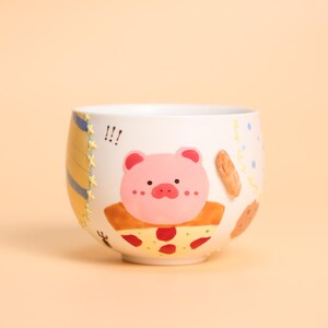 Tazza in ceramica con maialino rosa, decorazione per cupcake a patchwork a quadretti rossi, maialino dipinto a mano, tazza da tè in ceramica dipinta a mano, estetica, decorazione da scrivania, regalo per lei