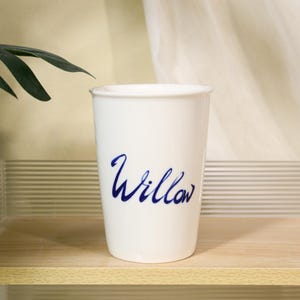 Custom Calligraphy Ceramic 400ml Cup Personalized Handwritten Memorial Blue Mug Handmade Pottery Keepsake Unique Gift for Special Occasions