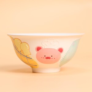 Ice Cream Piggy Ceramic Bowl Yellow Pink Patchwork Tableware Pottery Donut Decor Breakfast Dish Hand Painted Sweet Treats Gift for Foodie