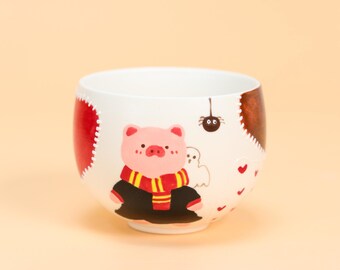 Einzigartige Zauberer Schwein Thema Espressotasse Handbemalte Rosa Schwein Becher Karomuster Teetasse Cartoon Trink Geschenk Handgemachte Keramik Espressotasse