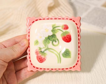 Zoete Aardbei Lepelsteun Cottagecore Keramische Lepelhouder Ravioli Pasta Vorm Fruit Keuken Decor Kachel Accessoire Chef Cadeau Kleine Schotel