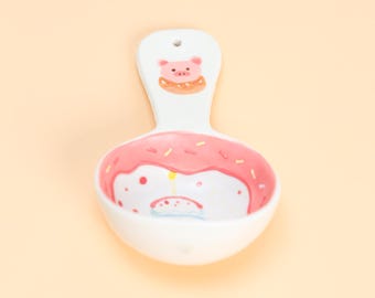 Preciosa cuchara de cerámica con forma de cerdito, utensilio de cocina hecho a mano, regalo de inauguración de casa, cuchara de café, cuchara medidora rosa, cuchara para el té de la tarde.