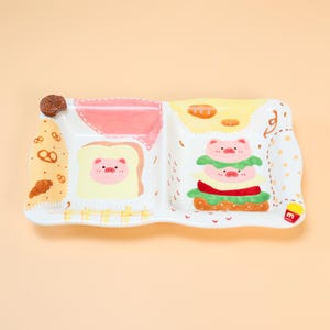 Handmade Pig Ceramic Appetizer Tray Two-Section Hand-painted Bread Burger Serving Dish Jewelry Holder Multipurpose Plate Commemorative Tray
