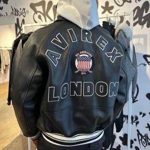 Avirex Men’s Black LONDON ICON Bomber Jacket Genuine Cowhide Leather American Flight Jacket