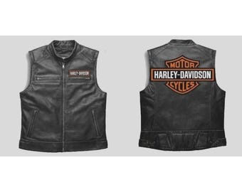 Chaleco de cuero para motociclista Harley-Davidson: Chaleco de motociclista de piel de vaca bordado