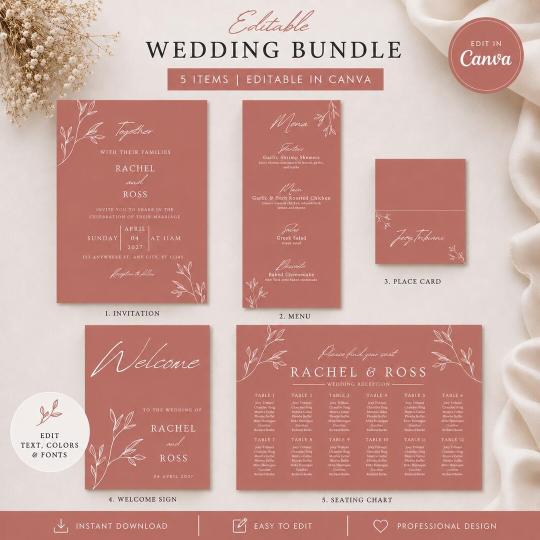 Pastel Editable Wedding Bundle Template | Canva Wedding Templates ...