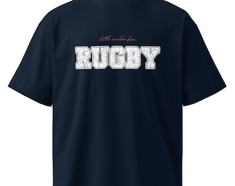 Camiseta para amantes del rugby, regalo para aficionados al rugby, arte tipográfico deportivo, camiseta gráfica estilo universitario, camiseta unisex de cuello alto extragrande de algodón orgánico.