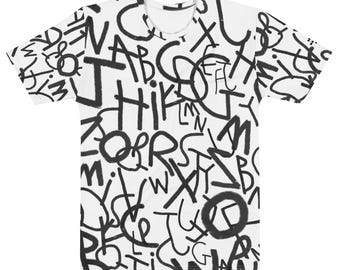 Camiseta de hombre con estampado integral, camiseta gráfica con tipografía abstracta, camiseta estilo streetwear, camisetas blancas