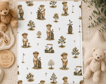 Coperta da golf per neonati, coperta con orsacchiotto, regalo per baby shower a tema golf, coperta vintage per neonati, decorazioni per la cameretta a tema golf, coperta per neonato maschio, coperta per neonata femmina