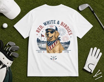 Maglietta da golf personalizzata per cani Comfort Colors, maglietta patriottica per cani, golf per il 4 luglio, regalo per amanti dei cani, golf USA, golden retriever, pastore tedesco