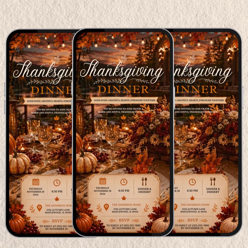 Animated Thanksgiving Invitation Template, Editable Canva MP4 Evite, Friendsgiving Dinner Invite, Digital Thanksgiving Invite