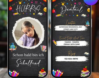 Tarjeta de invitación digital para la inscripción escolar / Tarjeta electrónica de regreso a clases / Plantilla editable de invitación de admisión escolar