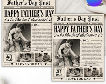 Father’s Day Newspaper Template, Editable Canva Father’s Day Gift, Personalized Dad Newspaper Card, Printable Father’s Day Poster