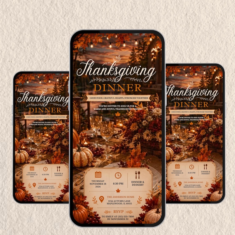 Animated Thanksgiving Invitation Template, Editable Canva MP4 Evite, Friendsgiving Dinner Invite, Digital Thanksgiving Invite