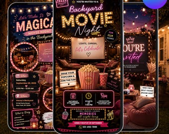 Invitación de cumpleaños editable para noche de cine en el jardín / Video de invitación animada para fiesta de cine al aire libre / Cumpleaños digital para noche de cine