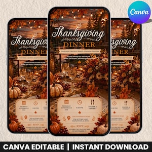 Animated Thanksgiving Invitation Template, Editable Canva MP4 Evite, Friendsgiving Dinner Invite, Digital Thanksgiving Invite