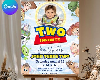 Toy Story Birthday Invitation with Photo, Editable Kids Party Invite Boy, Cowboy Space, DIY text, Instant download