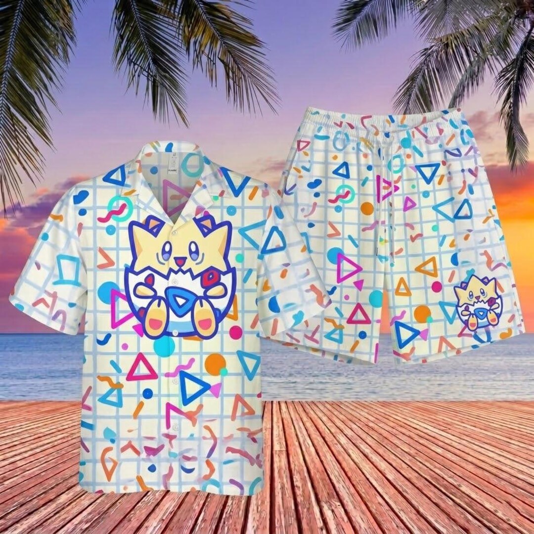 Togepi Pattern Seem Less 90s Togepi Pattern Hawaiian Shirt and Short Set| Retro Geometric ...