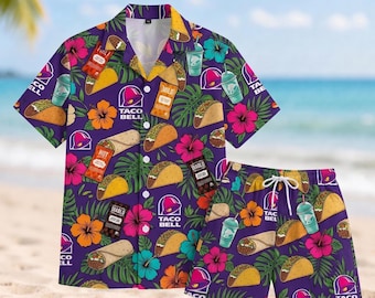 Taco Bell Tropical Hawaiian Shirt, Funny Fast Food Button Up, Beach Vacation Outfit, Taco Lover Gift, Summer Shorts