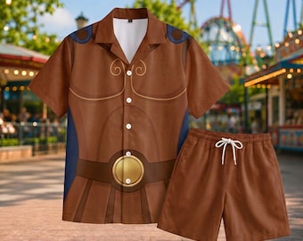 Hercules Inspired Costume Hawaiian Shirt, Disneybound Men Button Up, Greek Hero Halloween Cosplay Theme Park Outfit