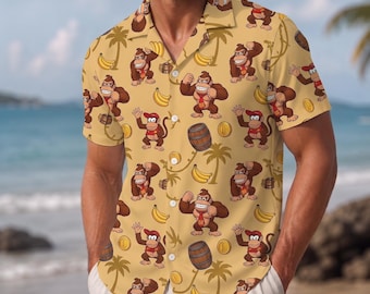Camisa hawaiana de Donkey Diddy Kong, camisa de botones de Super Mario, pantalones cortos de verano para gamers, regalo de videojuegos