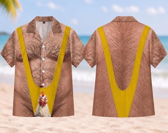 Divertida camisa hawaiana con pecho peludo, camisa abotonada con ilusión óptica 3D, regalo original para hombres, atuendo para fiestas y vacaciones en la playa.