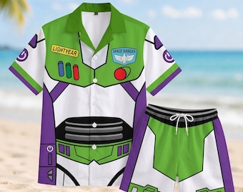 Buzz Lightyear Costume Hawaiian Shirt Shorts, Toy Story Cosplay Button Up, Space Ranger Shirt, Pixar Inspired Gift