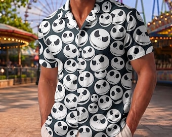 Jack Skellington Hawaiian Shirt, Nightmare Halloween Button Up Shirt, Spooky Season Button Down Shirt, Men Women Vacation Apparel