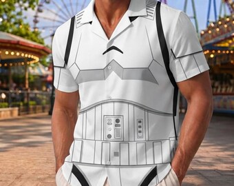 Stormtrooper Inspired Hawaiian Shirt, Sci-Fi Villain Button Up Shirt, Space Fan Gift, Halloween Costume Shirt