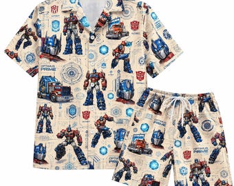 Camisa hawaiana de Optimus Prime, camisa/pantalones cortos de Transformers, conjunto playero de Autobot, regalo para hombres.