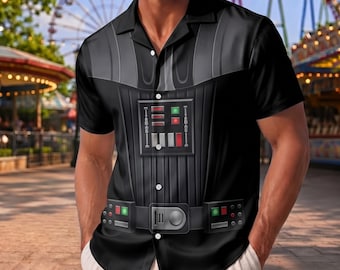 Darth Vader Inspired Hawaiian Shirt, Villain Cosplay Button Up Shirt, Dark Side Halloween Gift
