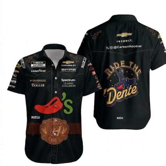 Carson Hocevar Nascar Racing 2026 Hawaiian Shirt, Black Custom Racing Jersey For Fans, Retro Motorsports Button Down, Indy 500 Shirt