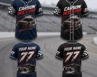 Camiseta de béisbol personalizada de Carson Hocevar Racing, camiseta NASCAR personalizada, regalo para aficionados al automovilismo, camiseta de equipo de carreras