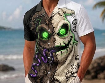 Oogie Boogie Hawaiian Shirt, Spooky Nightmare Beach Shirt, Halloween Button Up Shirt, Short Sleeve Vacation Shirt, Spooky Season Gift