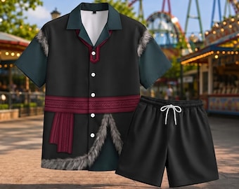 Halloween Kristoff Inspired Costume Hawaiian Shirt, Disney Prince Button Up Shirt, Frozen Cosplay, Theme Park Outfit, Holiday Vacation Gift