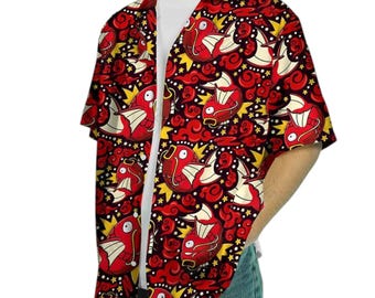 Camisa hawaiana de moda de Pokémon Magikarp con olas rojas 2026