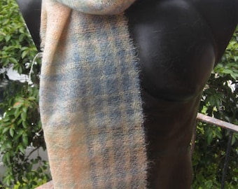 Musky pink, pastels blue,  green mohair scarf ~ winter warmth