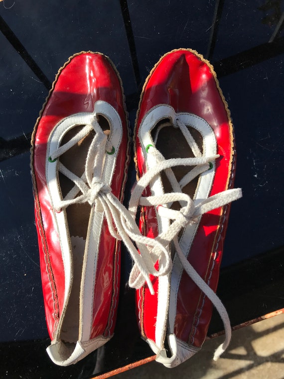 Red and white patent leather flats ~ 1980s