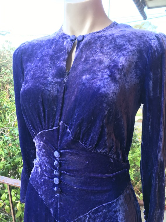 Cobalt blue silk velvet dress ~ 1930s ~ Sz S