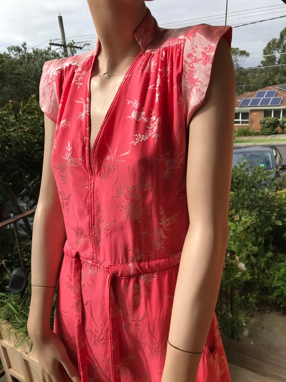 Pure silk mandarin collar summer dress ~ 1960s Sz