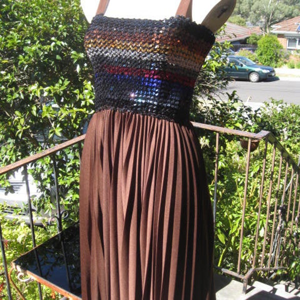 Late 1960s, early 1970s sequin bodice sun dress - Sz M