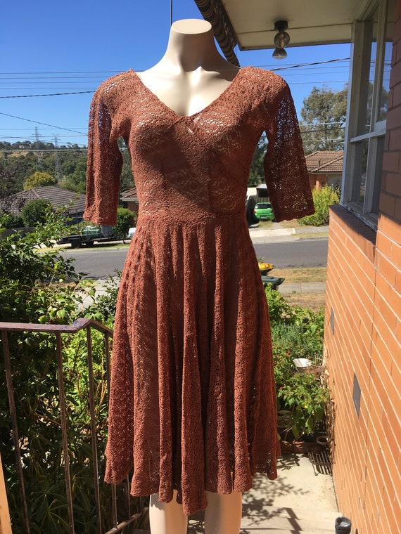 1930s 1940s crochet dress 3/4 sleeve ~ Sz XS, S